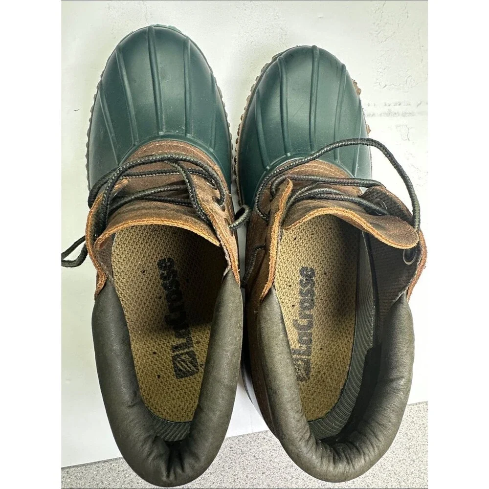 LaCrosse Men's Green Brown Leather & Rubber Duck Ankle Boots, Made in USA Size 8